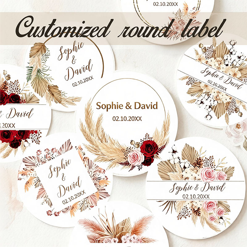 Pampas Grass Decor - ملصقات زفاف مخصصة بتصميم بوهو مع