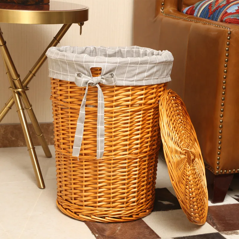 Rattan Plant Basket - سلة غسيل راتان أنيقة بغطاء ،