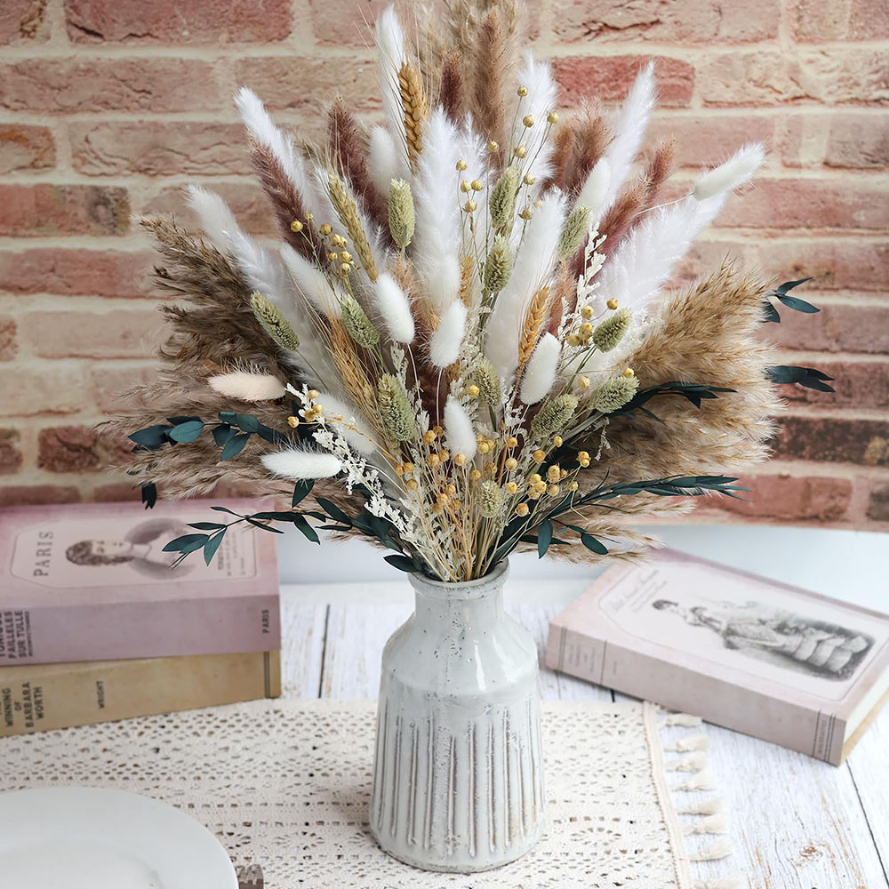 100 قطعة باقة عشب بامباس المجف - مراجعة Pampas Grass Decor وسعره